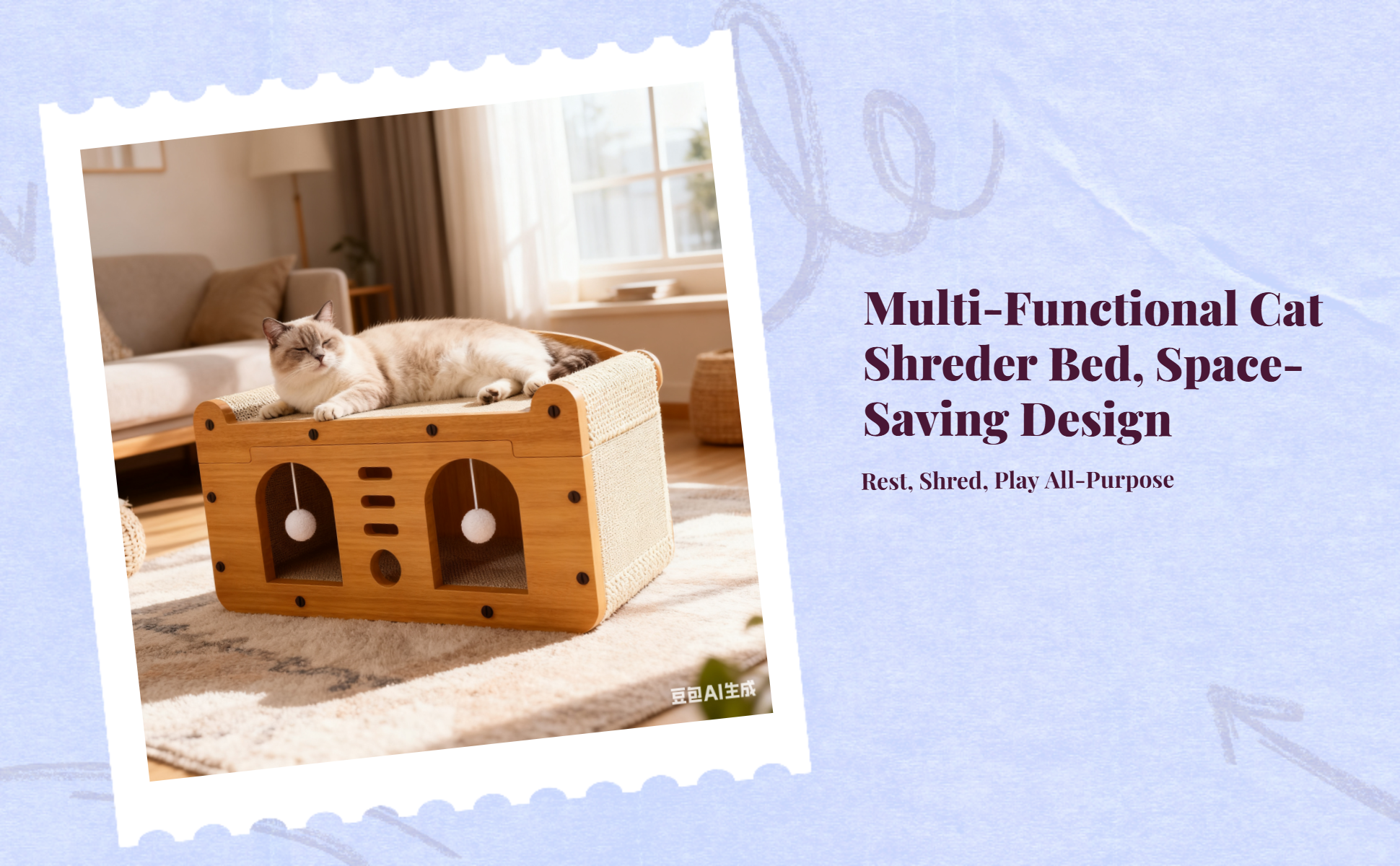 Cat Scratcher House, Upright Cat Bed, Climbing Mat in One