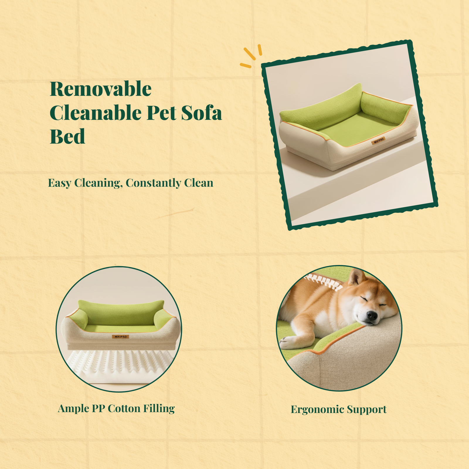 Orthopedic Dog Bed, Removable Cover, Non-Slip Sofa