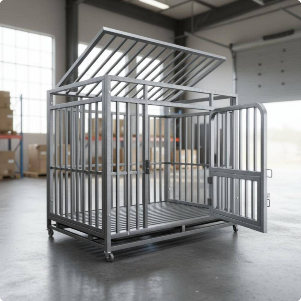 Metal Dog Crate Raised Base Portable Dog Crate Slatted Pet Floor Enclosure