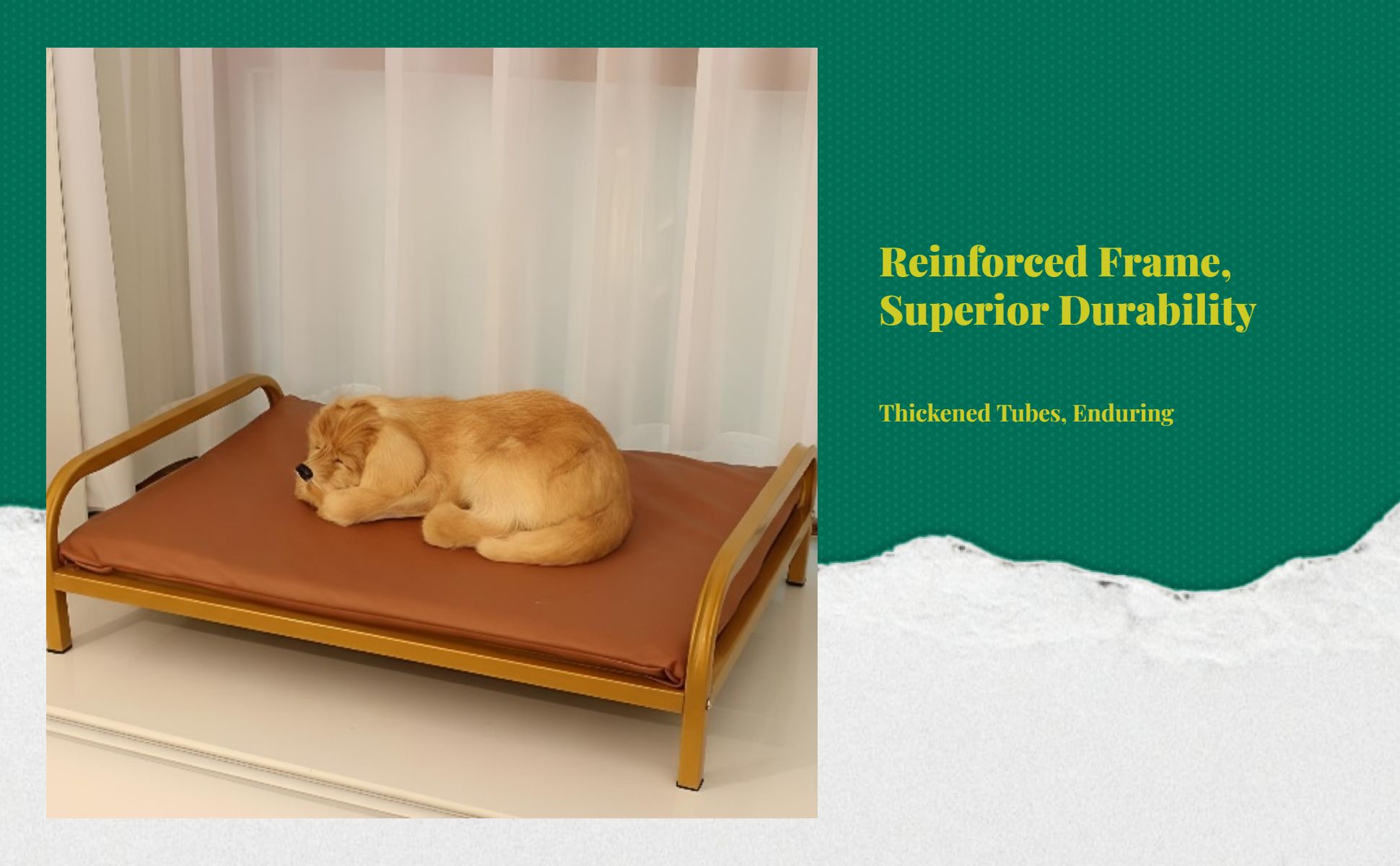 Gnaw-resistant dog bed, easy clean.
