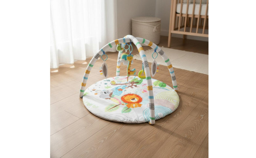 Infant Play Gym with Toys Sensory Stimulation Round Tummy Time Mat for Newborns