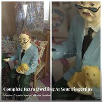 1:12 Dollhouse Figurine Pipe Dollhouse Man Figure Cat on Lap