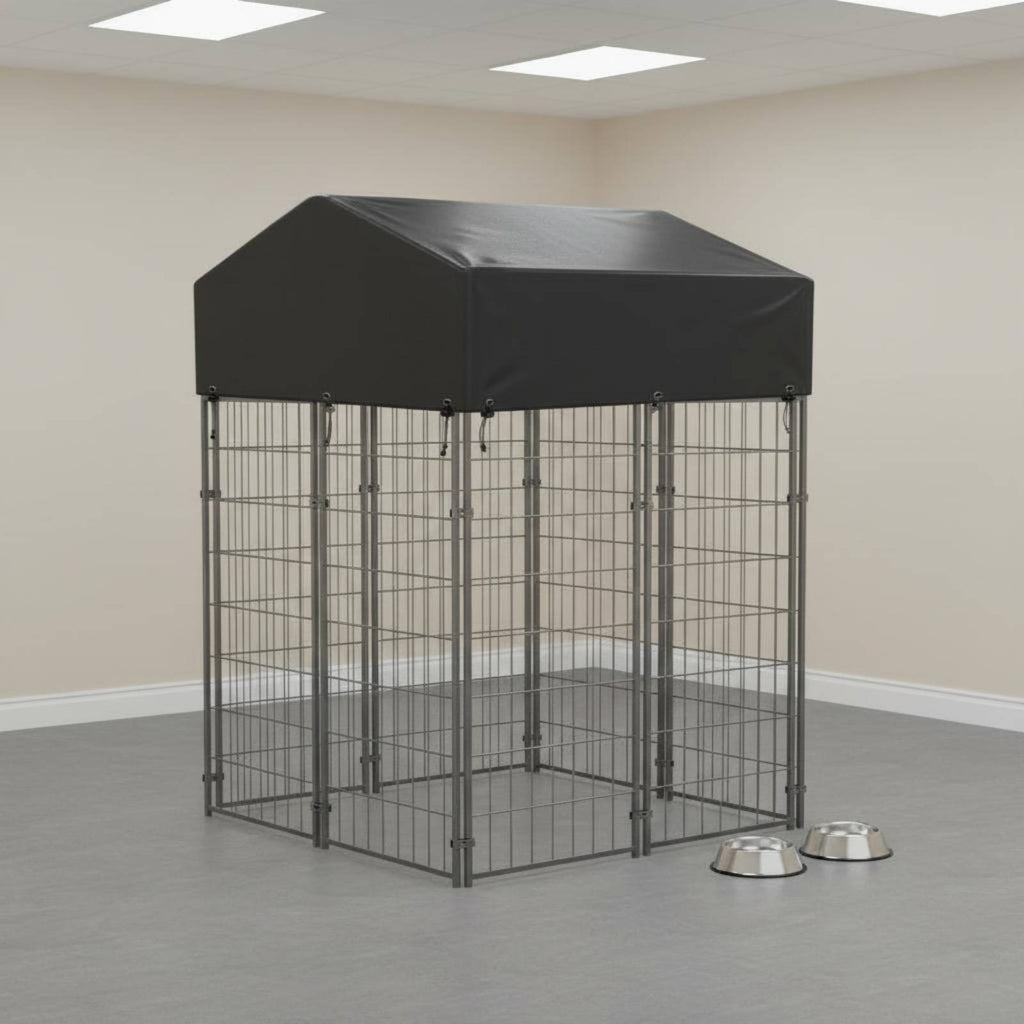 Wire Canine Enclosure Kennel Heavy Duty Roofed Dog Reliable Fastener Latch