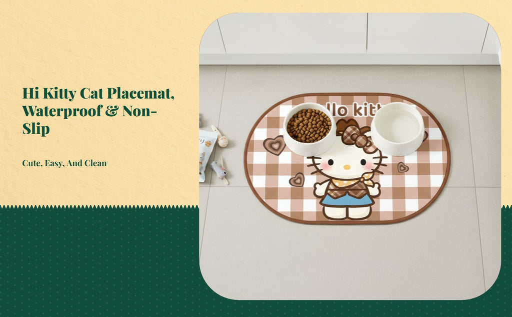 Waterproof Non-Slip Cat Feeding Mat, Easy Clean, Cartoon