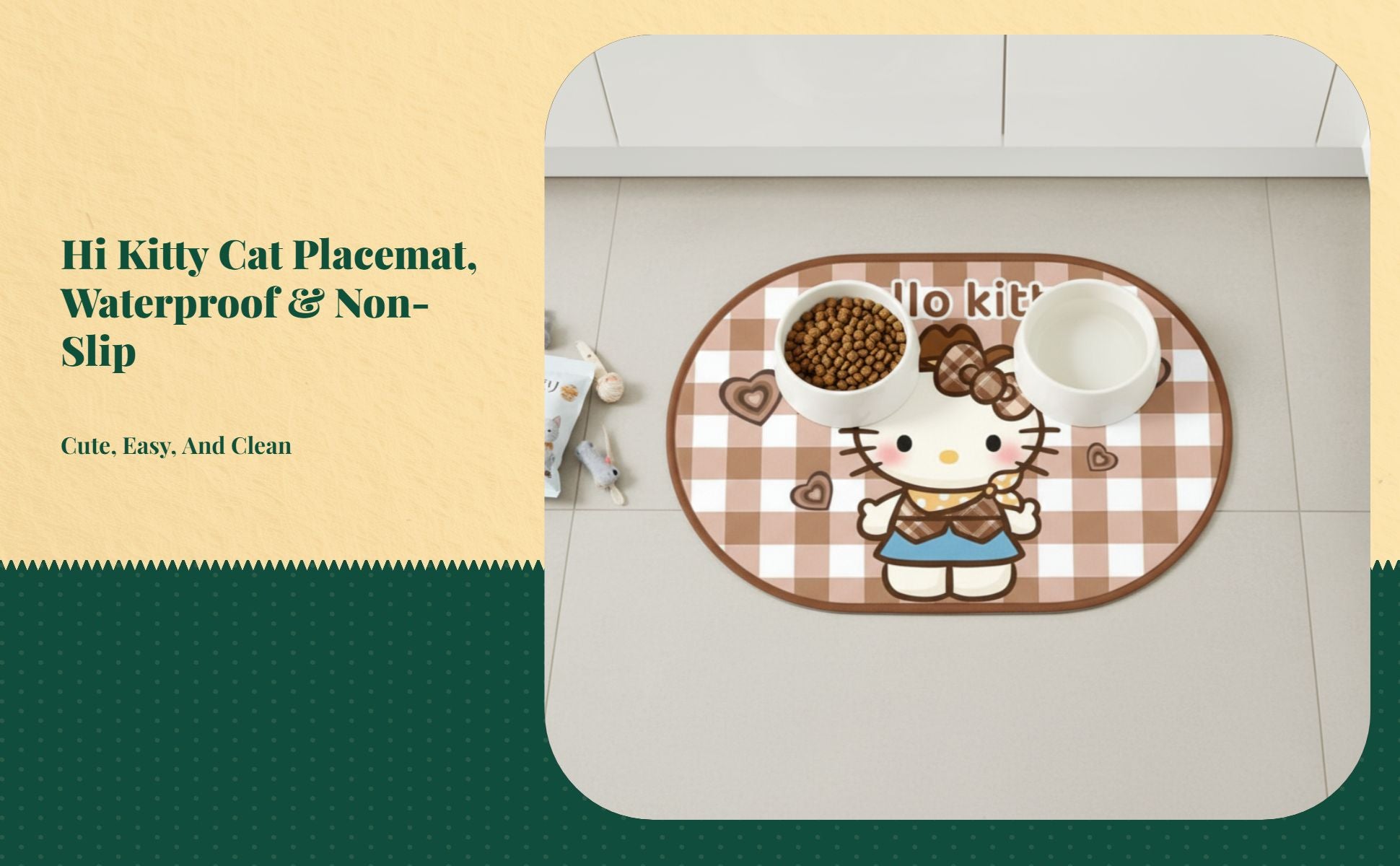 Waterproof Non-Slip Cat Feeding Mat, Easy Clean, Cartoon