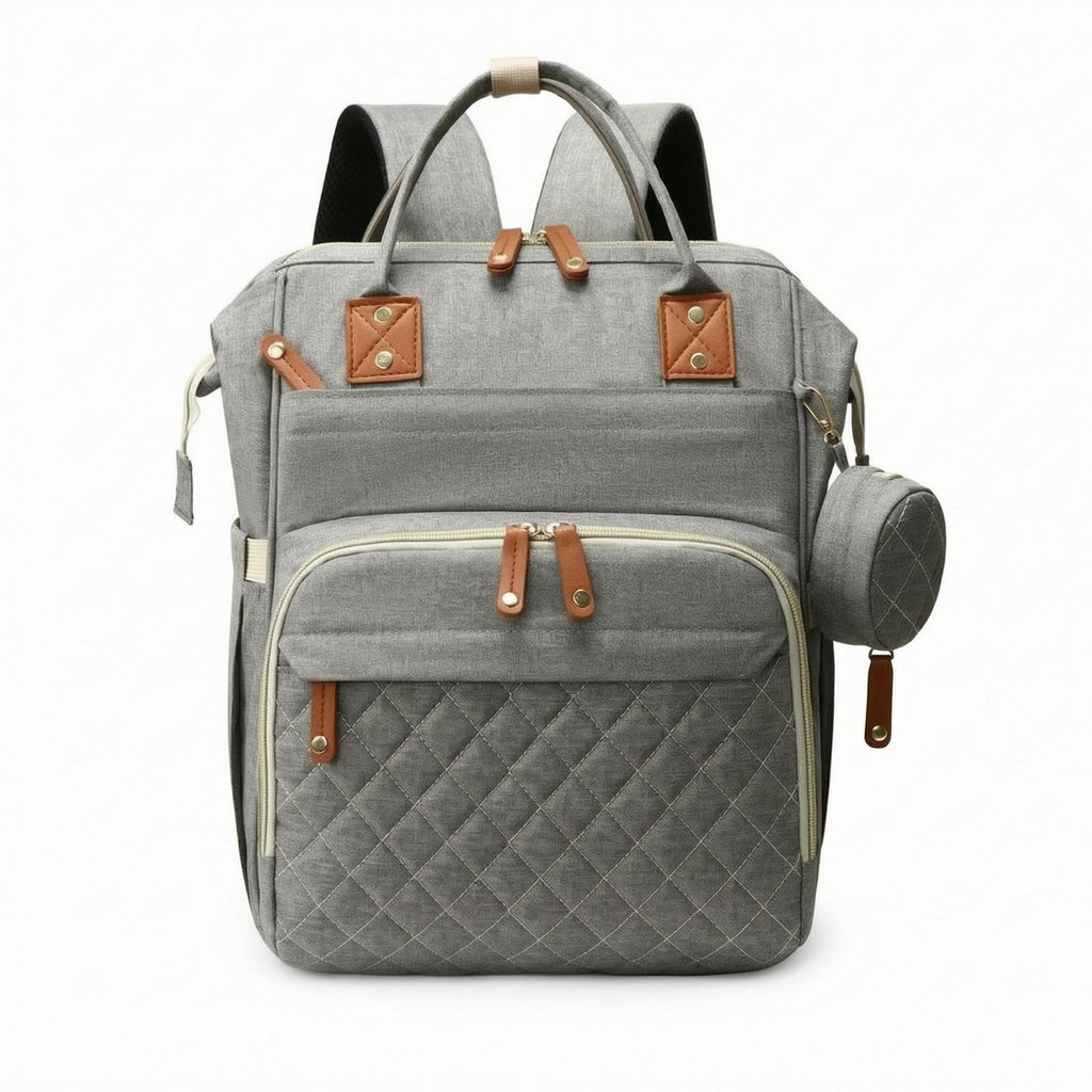 Multifunction Diaper Bag Faux Leather Trim Carryall Multiple Compartments