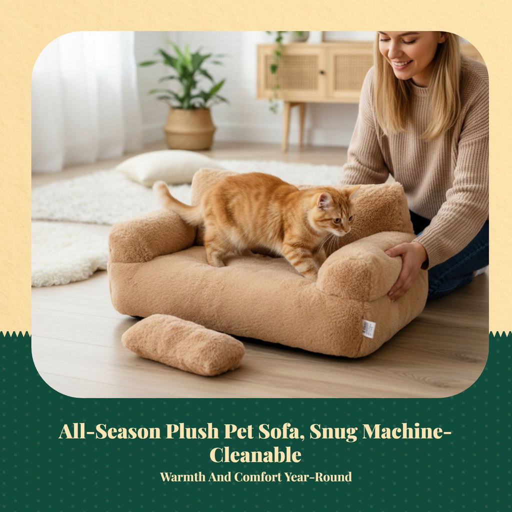 Pet Bed, Removable and cleanable Dog Sofa, Winter Warm Cat Couch, Comfortable, Anxiety-Relief, Non-Slip, Plush
