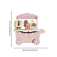 Wooden Ice Cream Cart Painted Wheeled Ice Cream Cart Fine Motor Skills Children's Toy