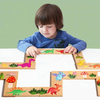 Dinosaur Tile Game off-Screen Activity Play Dinosaur Matching Toy Concentration Skills Wooden Tile Game for Little Ones, Preschool