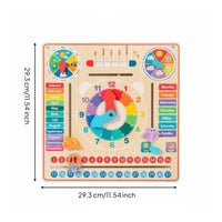 Wooden Calendar Clock High-Quality Wood Kids Learning Calendar Polished Edges