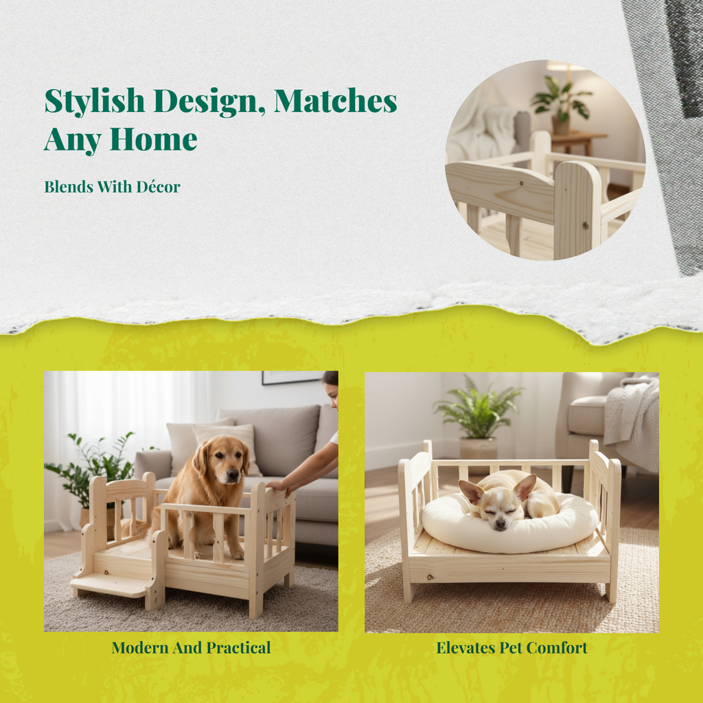 Elevated Wooden Pet Bed Frame, Indoor Pet House