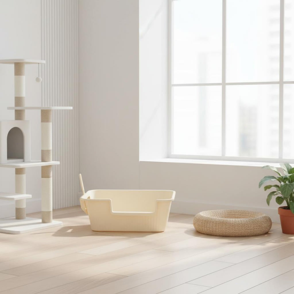 Square Feline Litter Box Easy to Petcare Toilet Polished Surface for Home