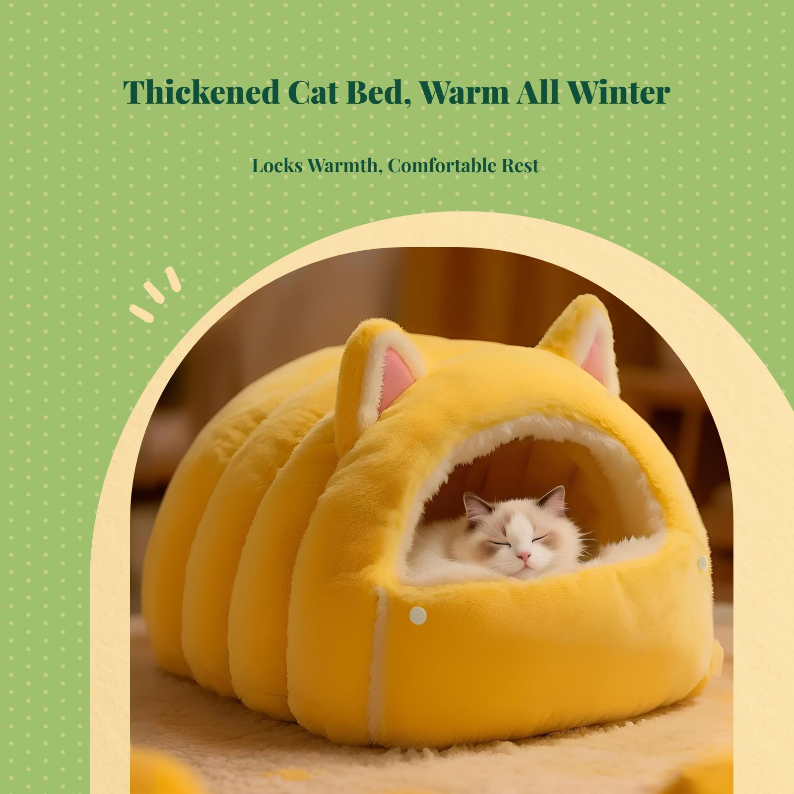 Winter Plush Cat Cave Bed, Non-Slip, Calming, Easy Clean
