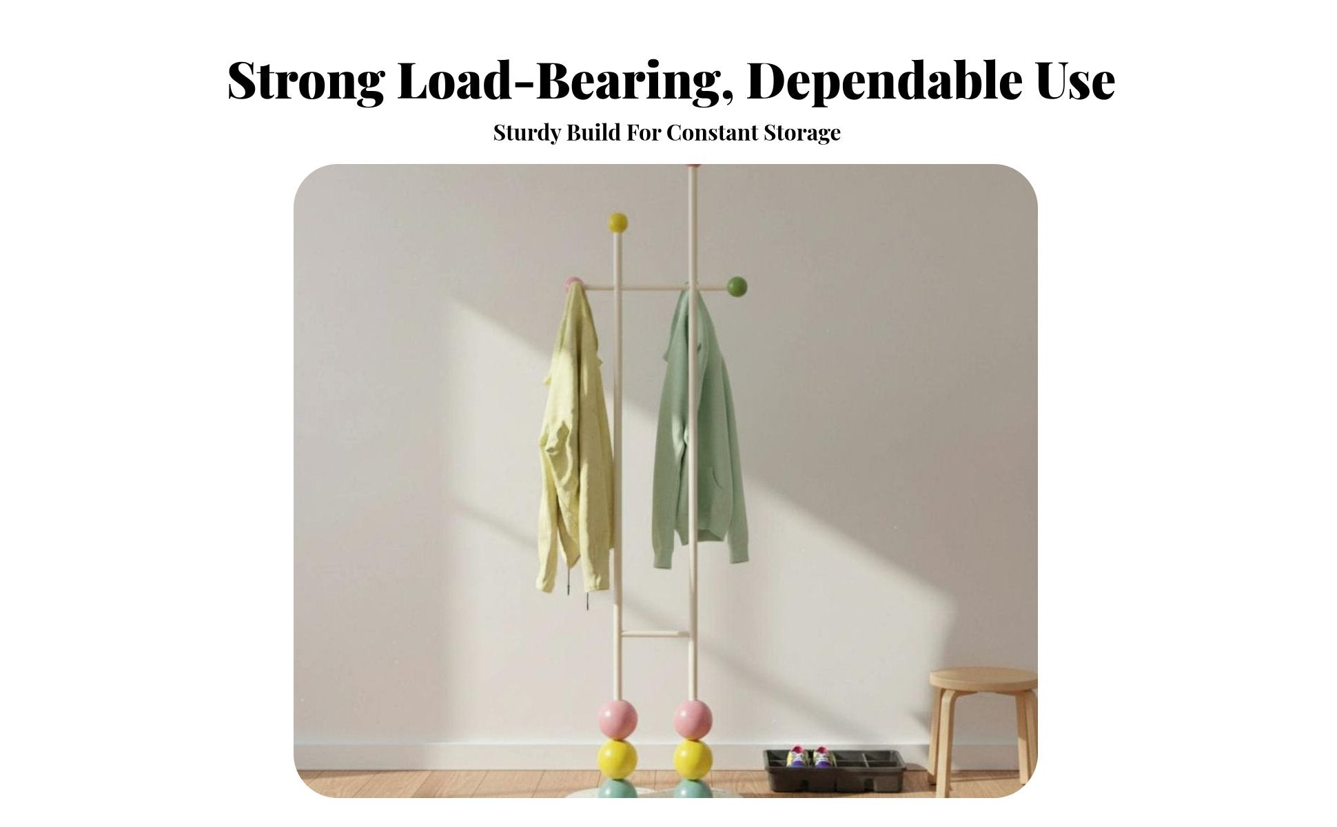 Space-Saving Unattachedstanding Coat Tree Colorful Design children's Beaded Clothes Stand Playful Garment Rack Multiple Hooks for Toddlers, Parents, Educators, Bedroom, Living Room, Playroom, Entryway