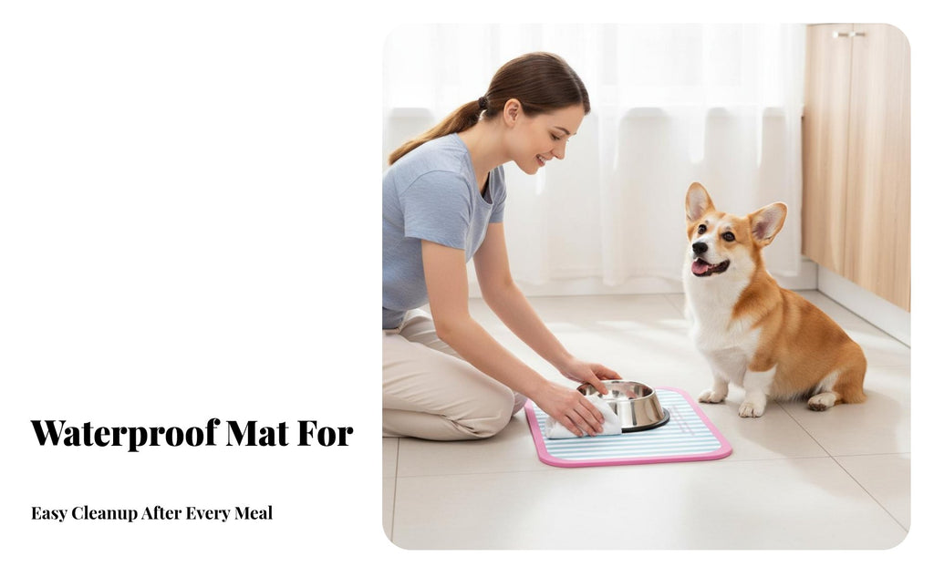 Pet Bowl Placemat Waterresistant Feeding Mat Non-Sraised border for Indoor, Kitchen