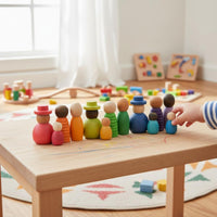 12 Pieces Colorful Wooden Family Figures Early Education Wooden Peg People Wood Color Sorting Toy for Young Children, Preschoolers, Classroom