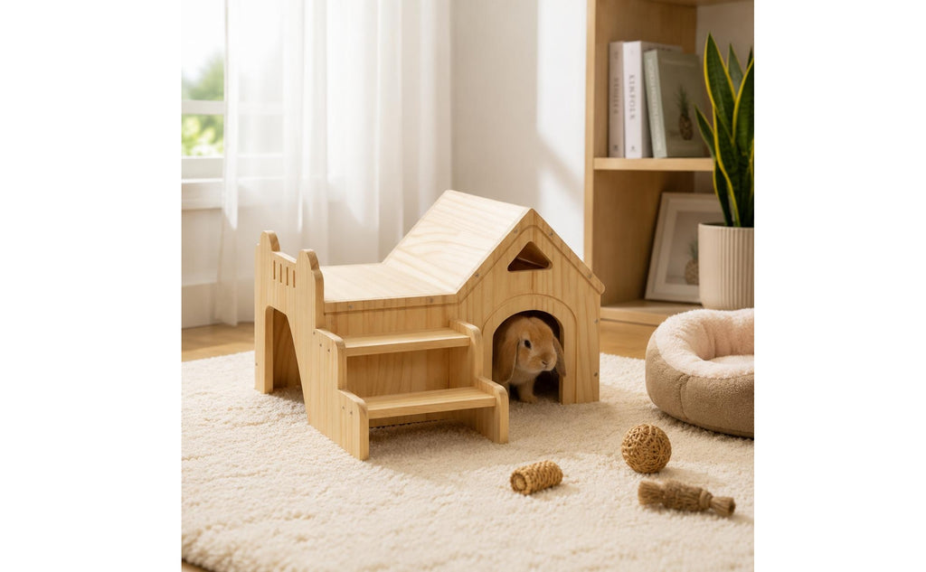 Wood Pet House Rubberwood Small Pet House Polished Rounded Edges
