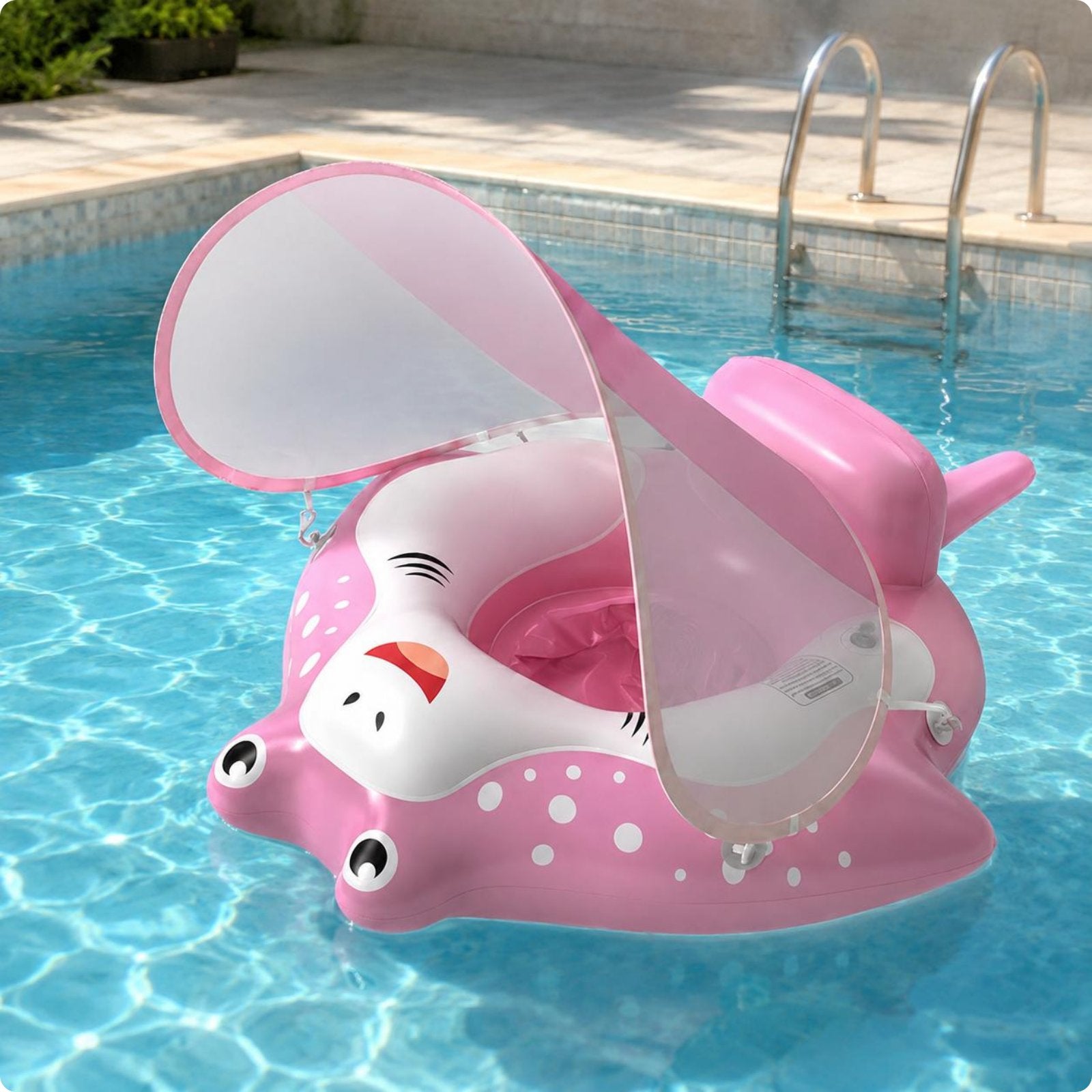 Baby Swim Seat with Canopy Portable Infant Pool Buoyant Seat Cute Creature