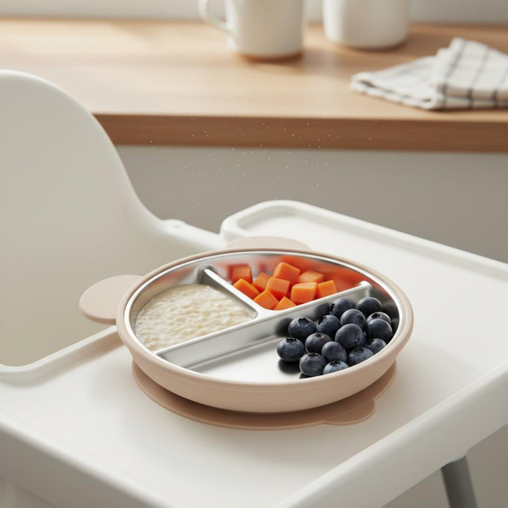 Stainless Steel Suction Plate Anti-Tip for High Chair, Toddlers, Babies