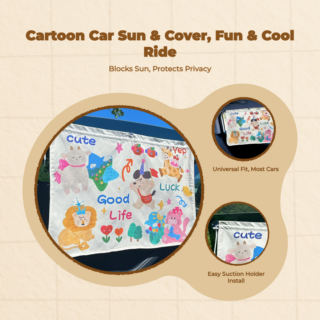 Car Window Shade, Sun Protection Sun Shield, Privacy Cover, Cartoon Pattern, Infant, Universal Fit, Easy to Install