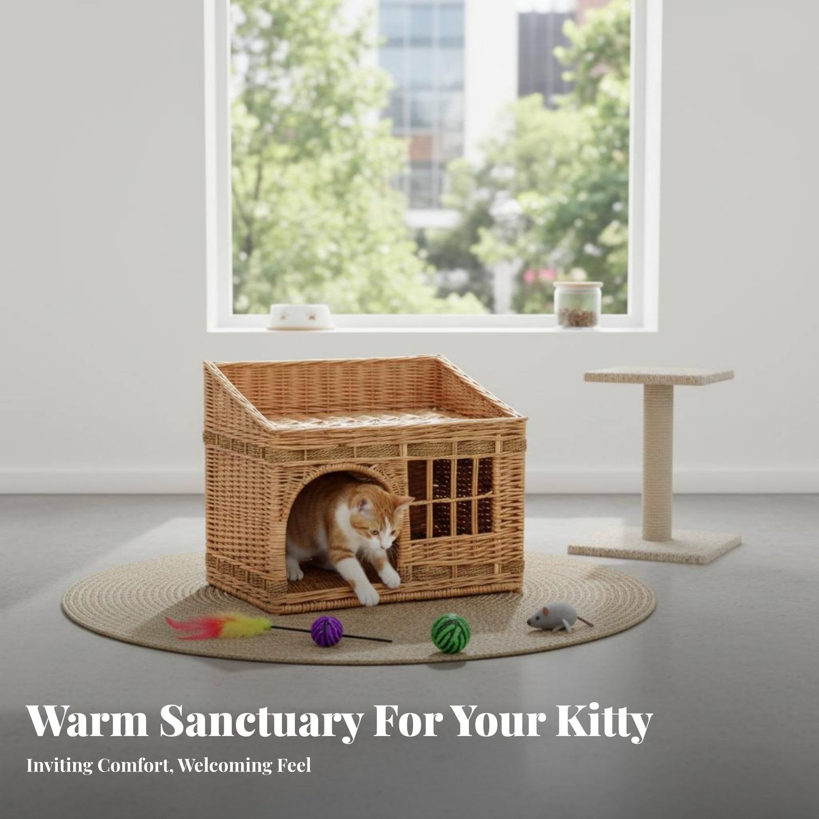 Wicker Cat House Handwoven Enclosed Cat Bed Rattan Pet Kennel Easy to Clean Enclosed Pet Bed Stylish Design for Kittens, Bedroom