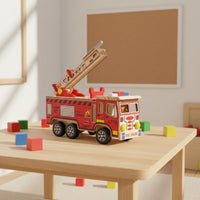 Wooden Fire Truck Sturdy Construction Wooden Fire Engine Interactive Features