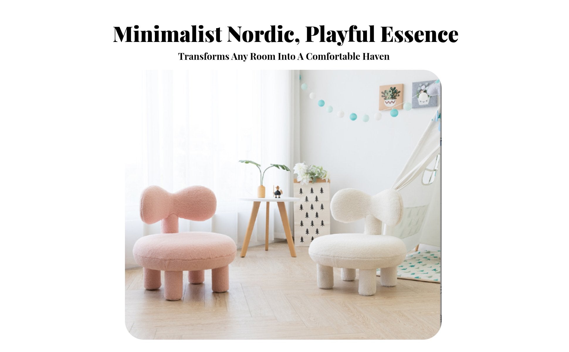 Nordic Inspired Cozy Upholstered kids' Chair Soft Texture Bow-Back Accent Chair Adorable Design children's Furniture Lightweight and Portable for Toddlers, Preschoolers, Parents, Nursery, Living Room, Kindergarten, Reading Nook