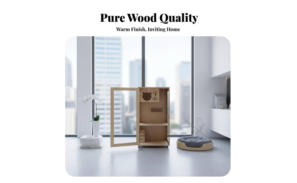 Sturdy Construction Multi-Level Feline Cabinet Spacious Interior Multi-Level Feline Enclosure Easy to Clean Pet Furniture Clear View Doors for Indoors, Indoor, Living Room, Bedroom