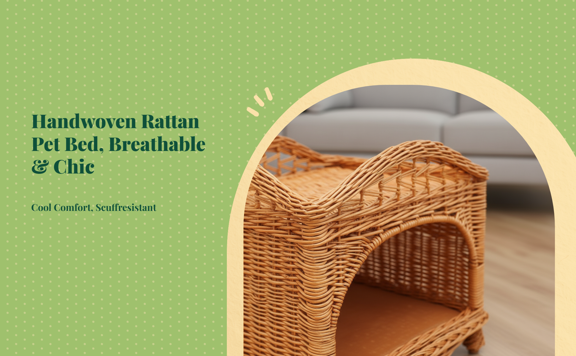 Wicker Cat Bed, 2-Tier Removable Pet House, Rattan Dog Bed