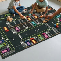 Indoor City Road Play Mat Printed Road Play Mat Carpet-Like Activity Rug Finished Edges for Crawling, Early Learning