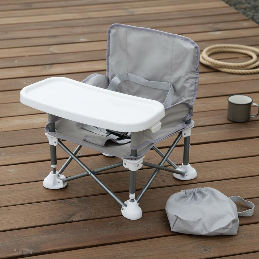 Baby Camping Chair Removable Tray Baby Beach Chair Safety Strap for Outdoor Meal