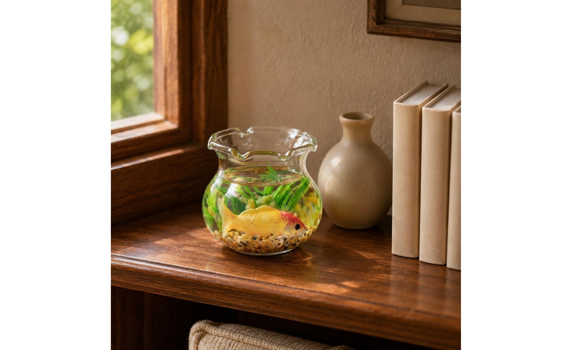 Dollhouse Aquatic Aquarium Flared Rim Mini Aquatic Bowl Gravel Bottom
