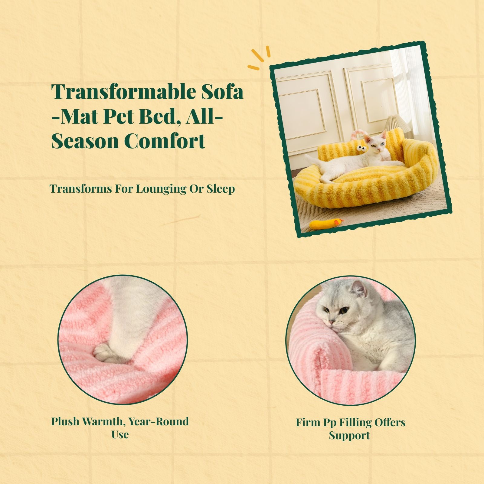 Washable plush cat or dog bed, warm indoor sofa mat for pets