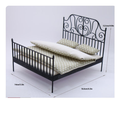 Wrought Iron Design Doll Bed Includes Bedding 1:12 Scale Bed for Collectors
