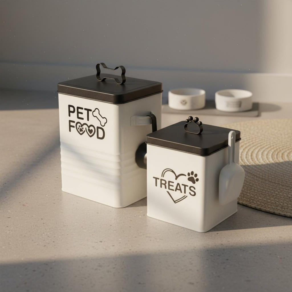 2 Pieces Airtight Pet Food Container Set Scoop Included Airtight Metal Canister
