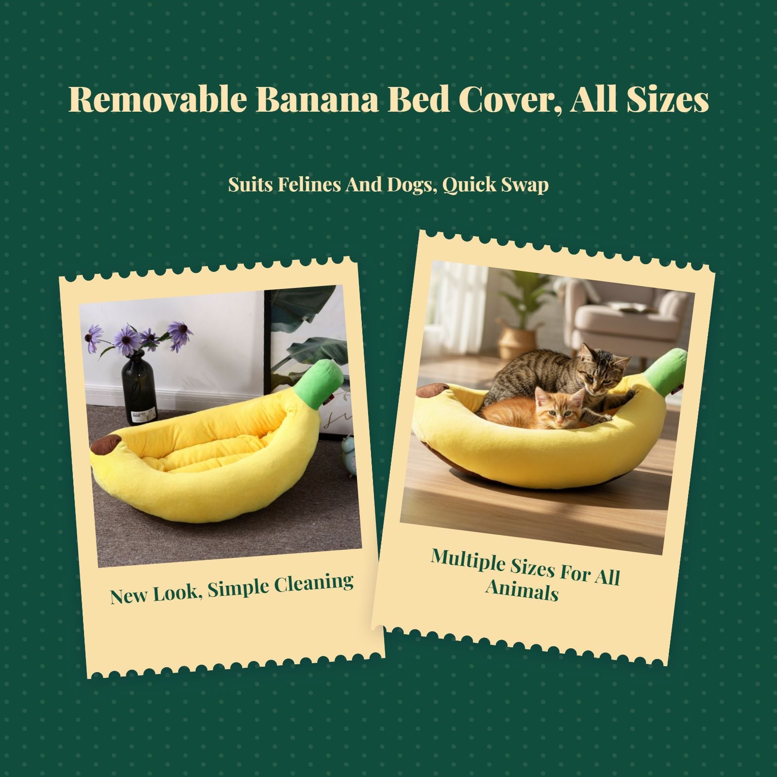 Banana Pet Bed, Cozy Plush, Removable Cover, All Seasons