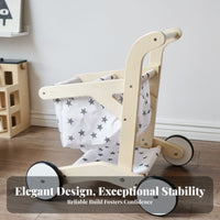 Open Lower Shelf Wooden Shopping Cart Imaginative Children's Play Plaything Wooden Shopping Cart Toy for Walking Exercise Children