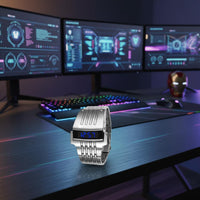 Illuminated Robot Watch Distinctive Design Illuminated Digital Watch Futuristic Electronic Wristwatch Metal Band Digital