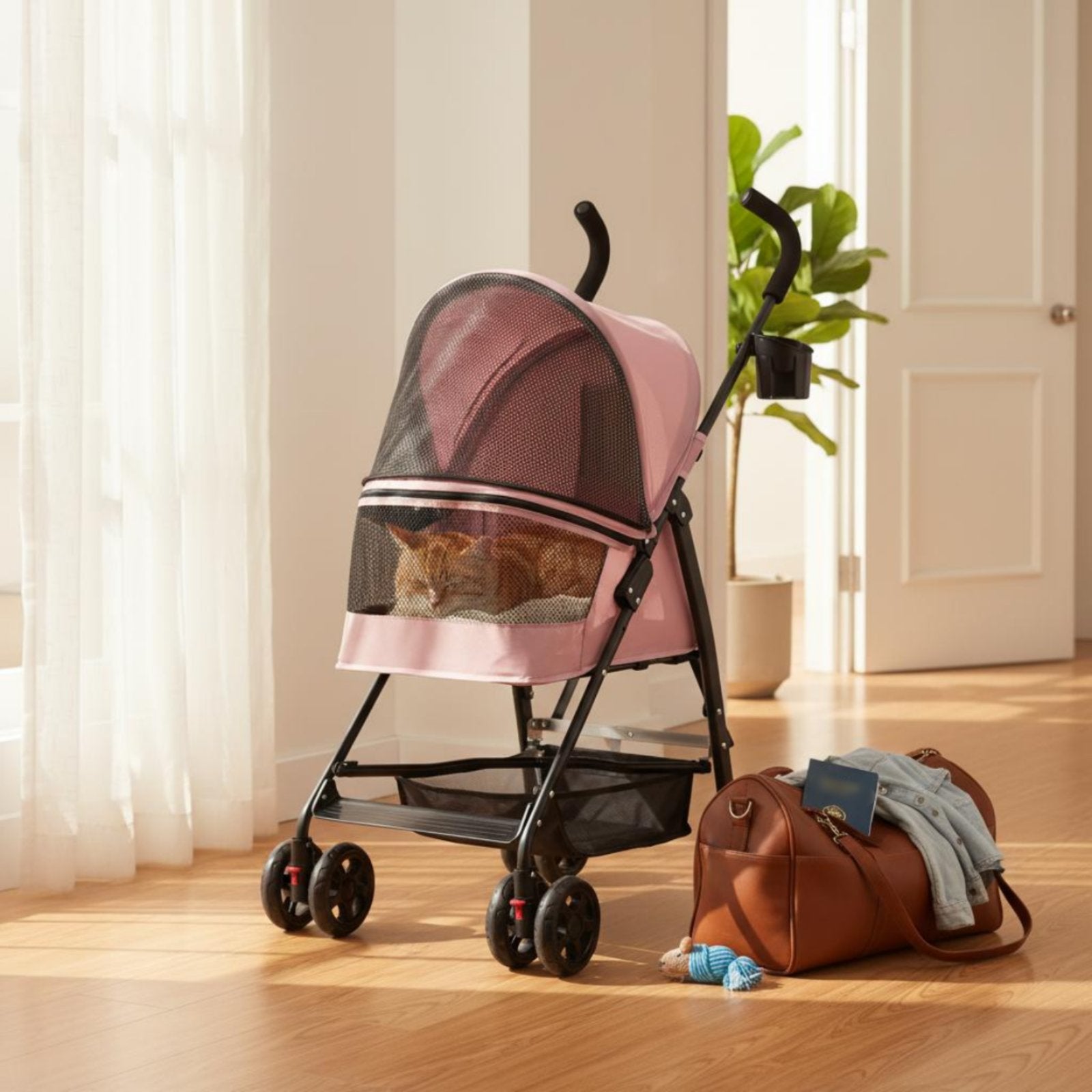 Foldable Pet Stroller Ventilated Lightweight Pet Stroller Lockable Wheels