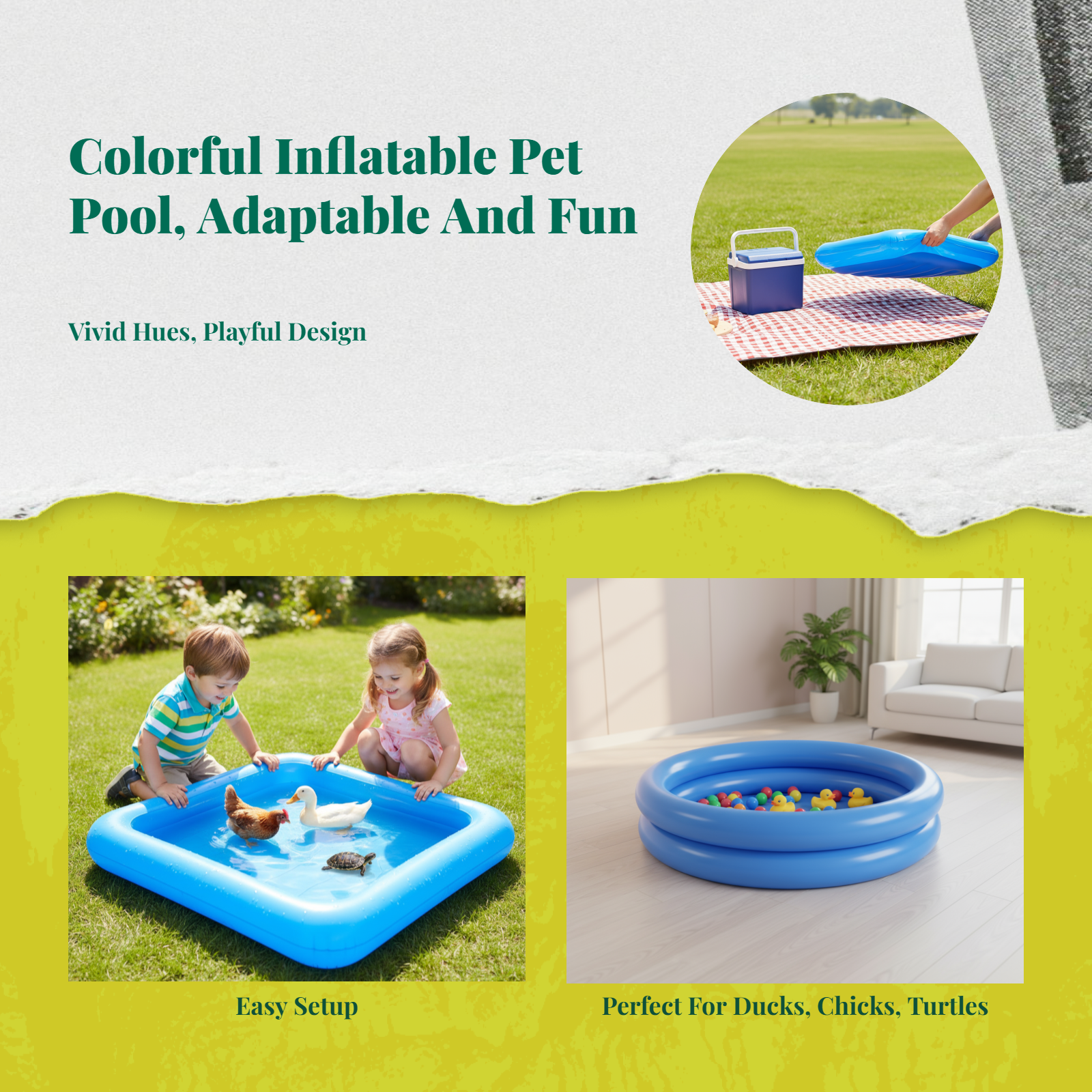 Leak-Resistant Animal Pool, Easy Clean, Portable Bowl