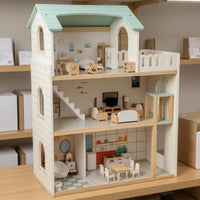 Multi Level Dollhouse Miniature Furniture Furnished Doll House Role Playing Wooden Play House for Children
