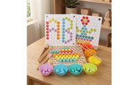Wooden Bead-Matching Puzzle Colorful Bead Matching Game Printed Pattern Cards