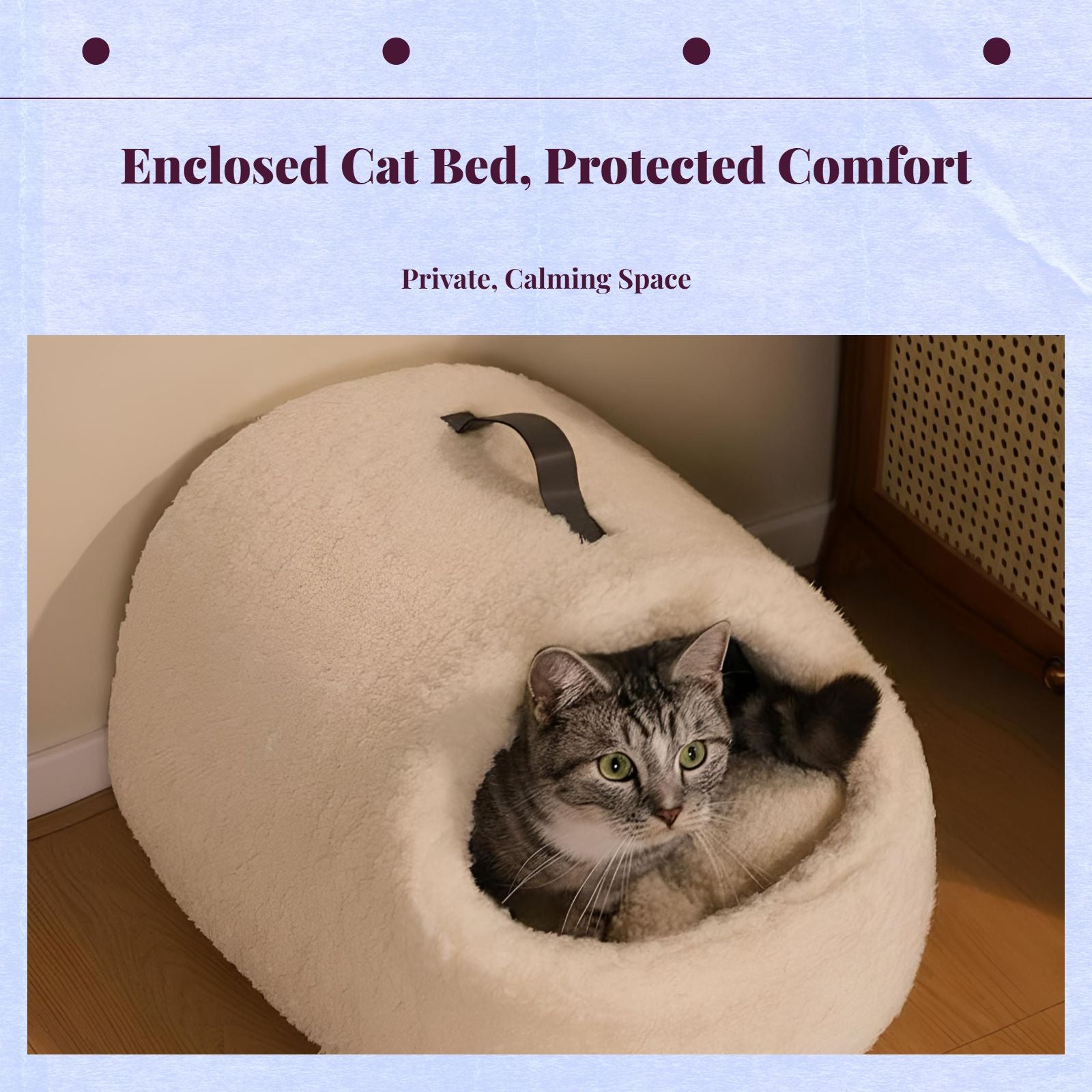 Lambswool cat bed, enclosed, warm.