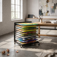 Rolling Art Rack Slanted Shelves Display Stand Rectangular
