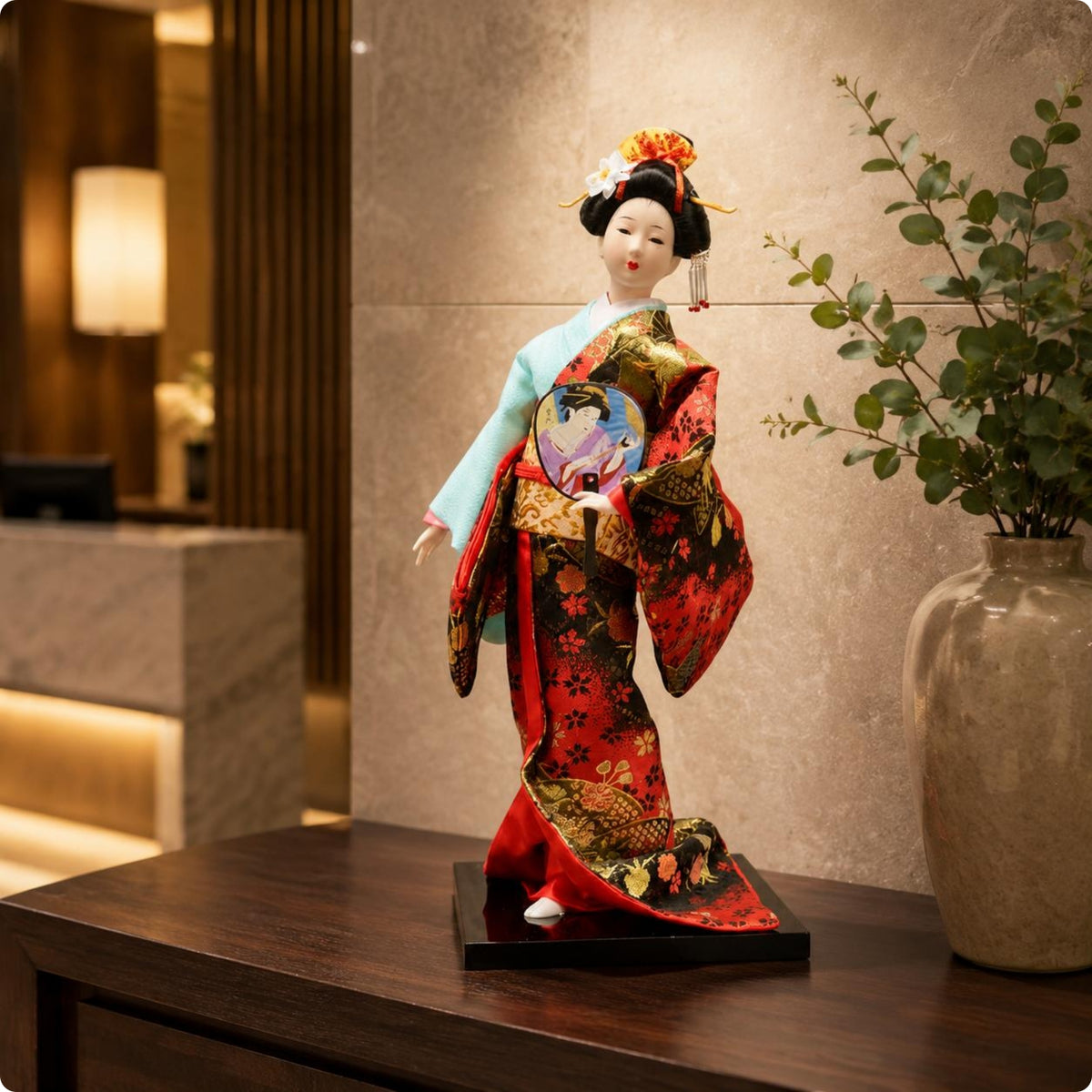 Kimono Doll Rectangular Base Japanese Doll Upright Pose