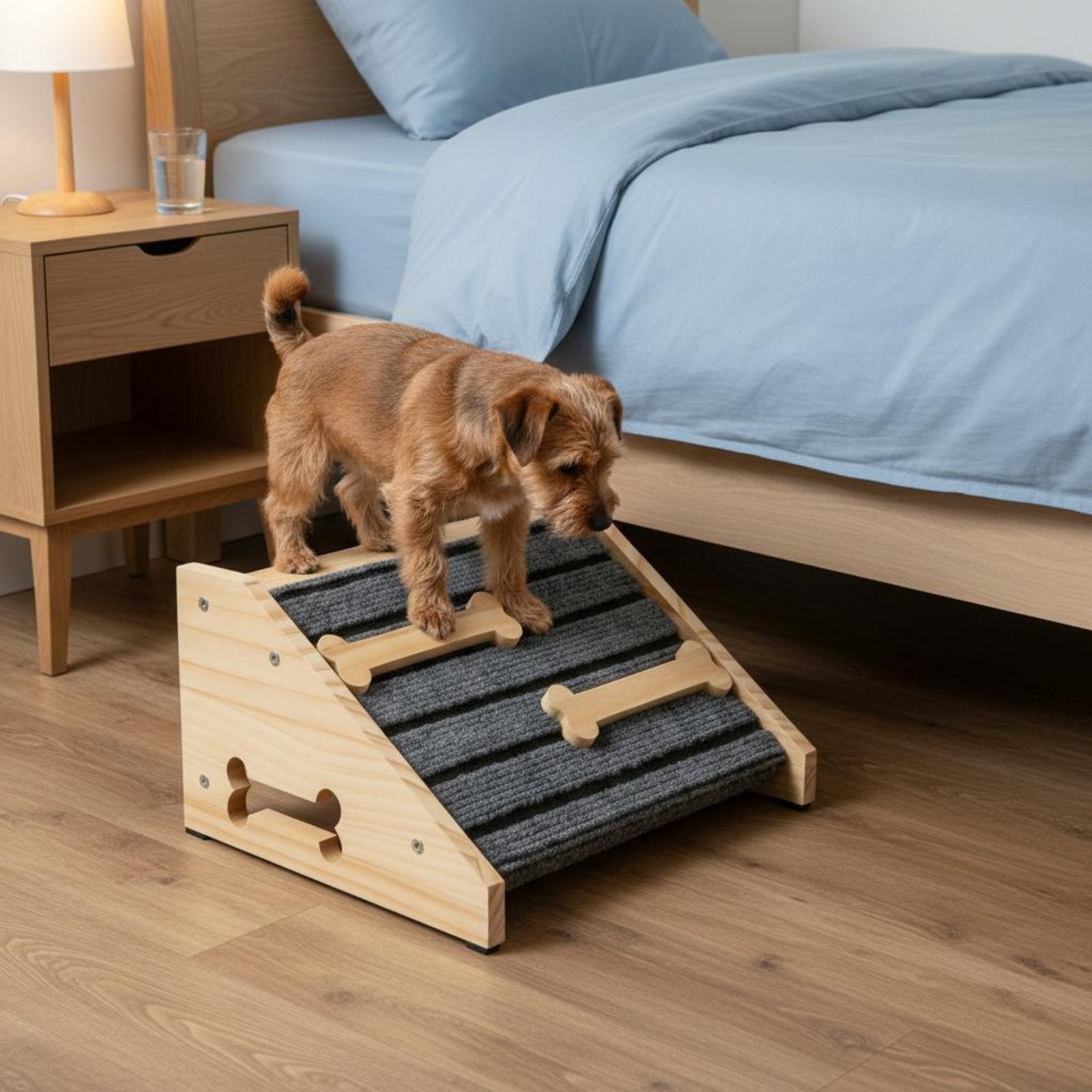Wooden Dog Stair Ramp Gentle Slope Carpeted Pet Step Ramp Reduces Strain