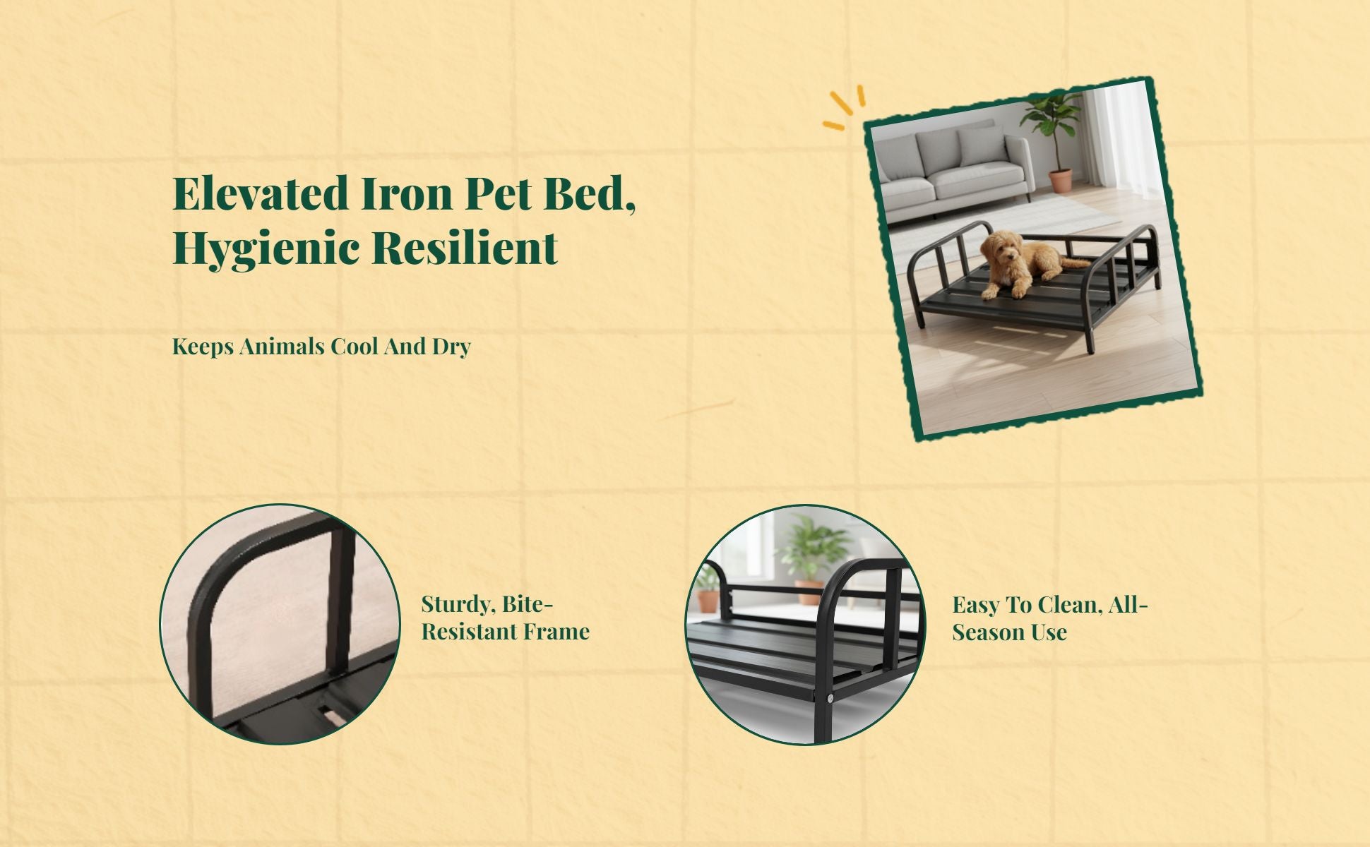 Elevated Dog Bed, Metal Frame, Breathable & Cooling Sofa