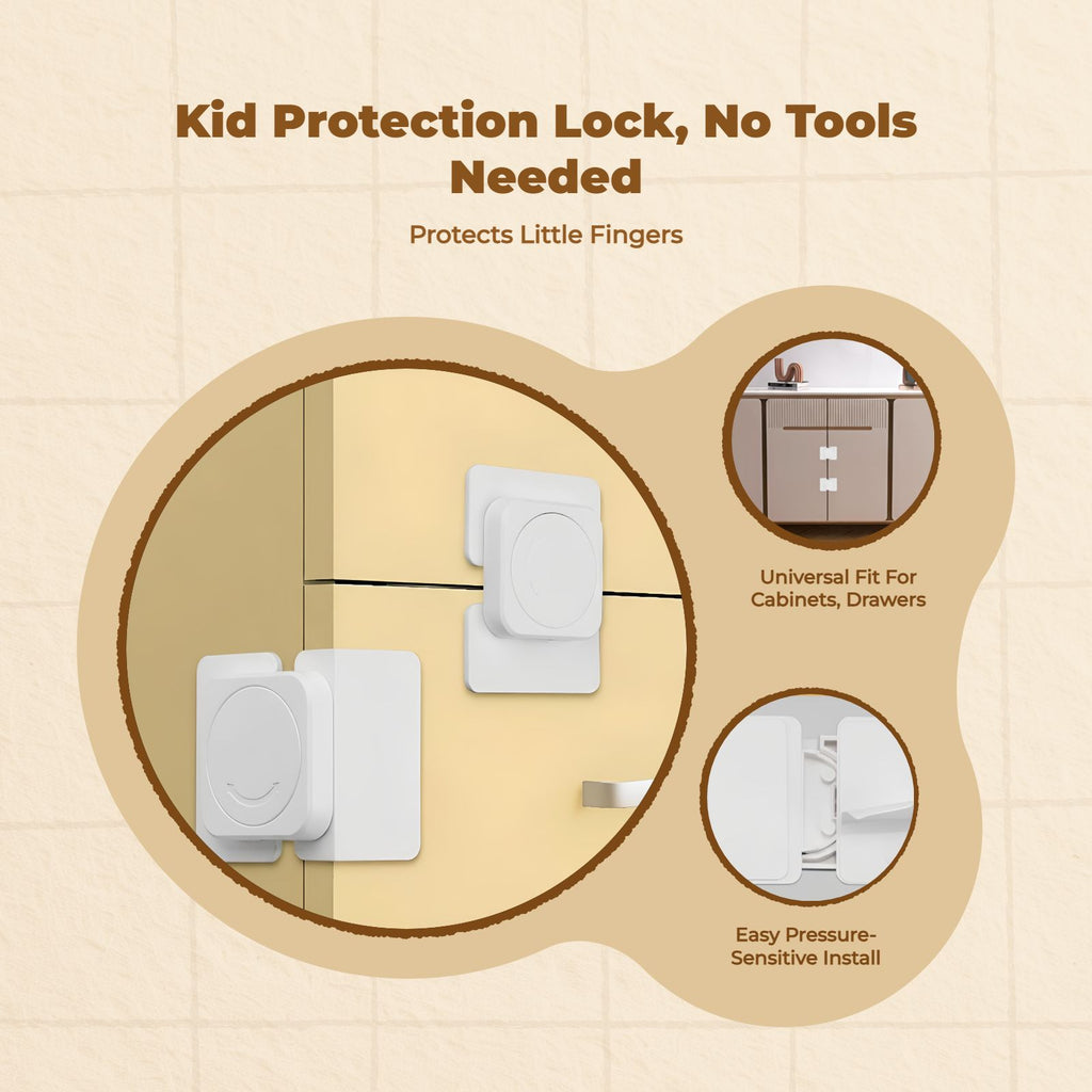 Kid Protection Lock, Drawer Cabinet Lock, Infant Proofing Latch, no tools needed Required, Easy Installation, Multi-Purpose