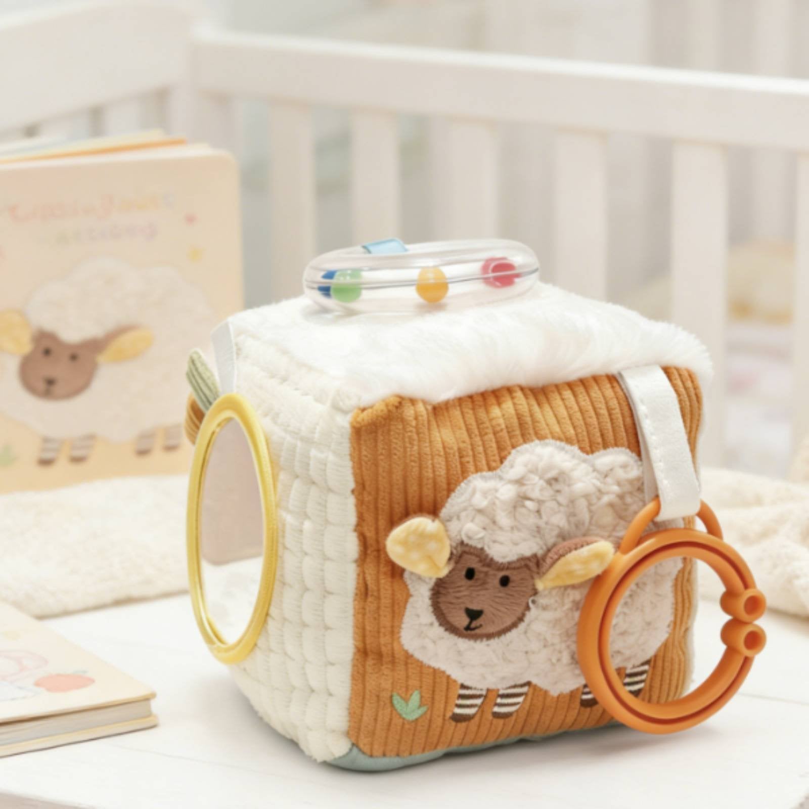 Baby Teether Rattle Cube Travel Ready Soft Activity Cube Certified Product