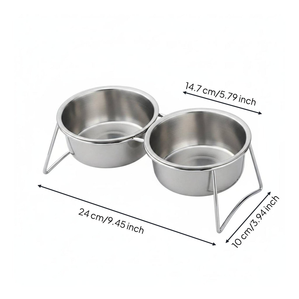 Double Stainless Steel Pet Bowls Easy to Clean Tilted Cat Food and Water Station